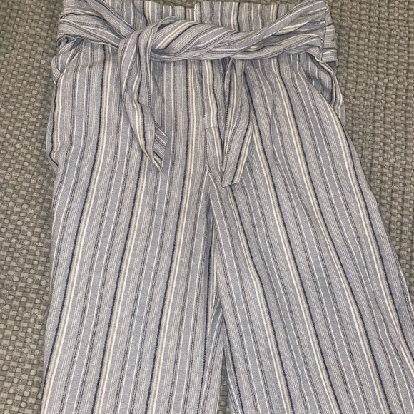 Free People Linen Rayon Blend Relaxed Fit High Rise  Stripe Wide Leg Pants Sz 8 - Picture 3 of 6